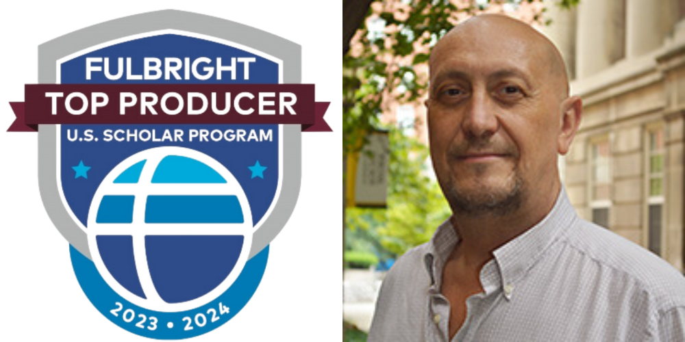 Logo for Fulbright Top Producing Universities and a photo of Fernando Wagner