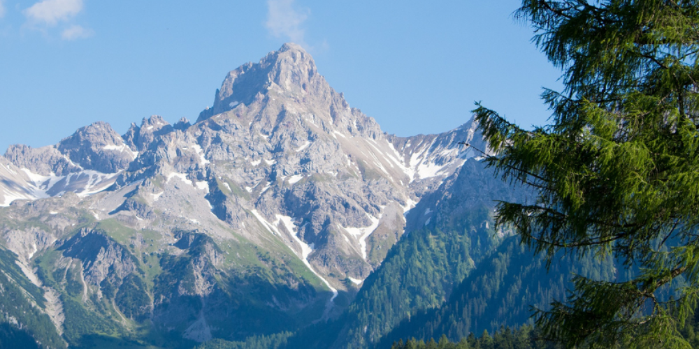 A mountain in the distance.