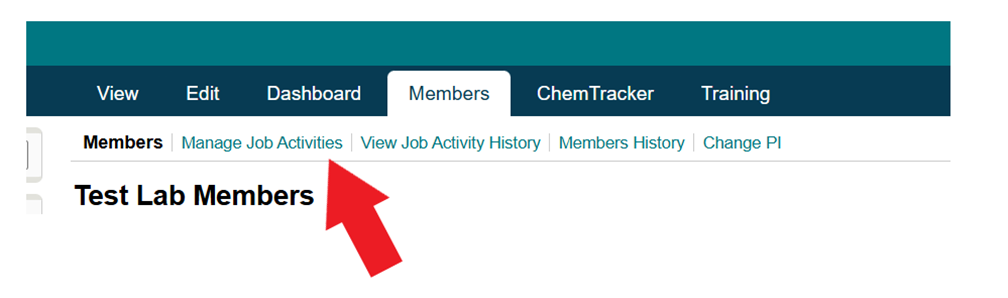 image showing where to click in the SciShield system to manage job activities
