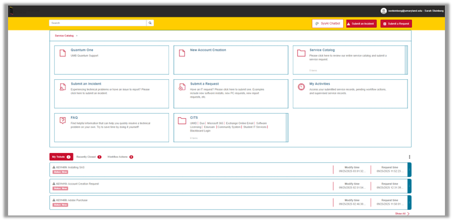 Screen shot of the SysAid Self-Service Portal