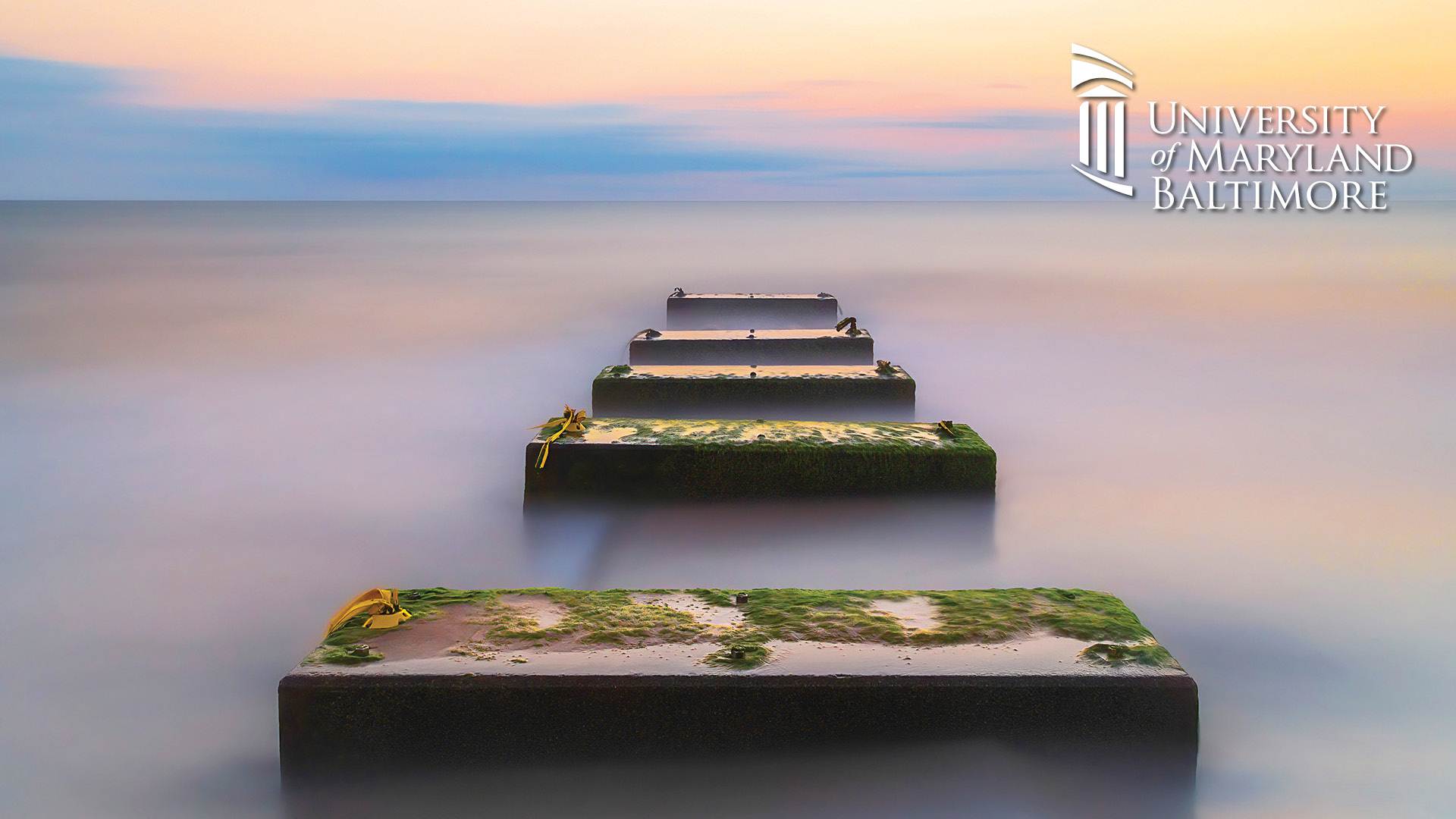 A photograph of a pier at sunrise