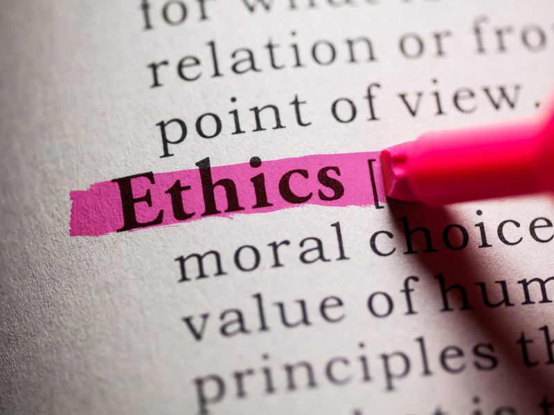 Ethics highlighted in a dictionary