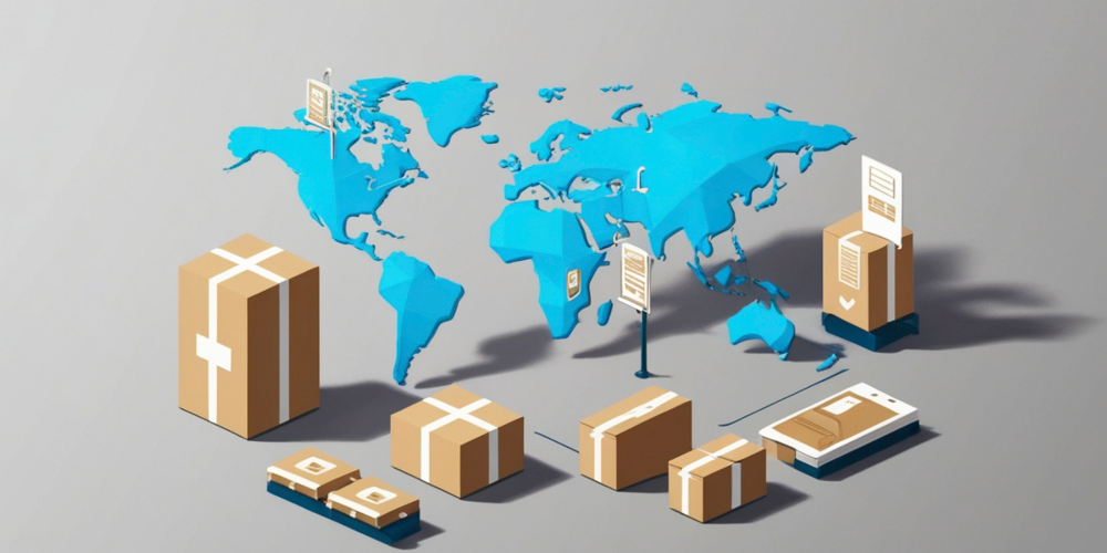 A map with shipping boxes