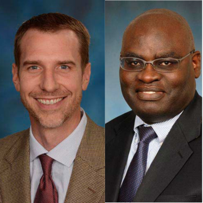 Headshots of Dr. David Riedel and Dr. Clement Adebamowo
