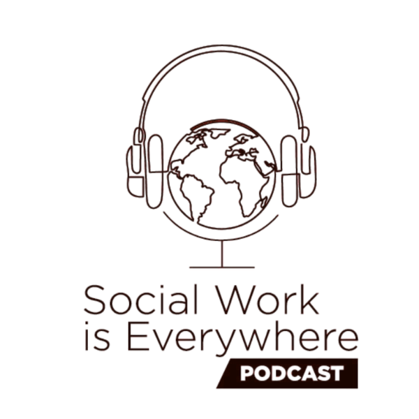 Social Work Is Everywhere below a globe wearing headphones