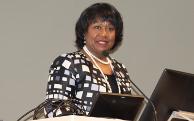 Pamela V. Hammond gives keynote address at UMB's Martin Luther King Jr & Black History Month Commemoration.