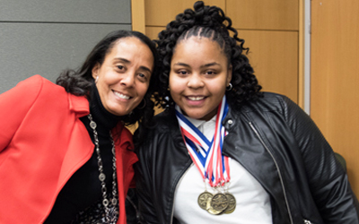 Elsie M. Stines, DNP, CRNP, with UMB CURE Scholar Lynijah Russell