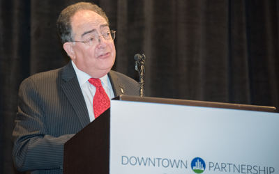 UMB President Jay A. Perman addresses the 2018 State of Downtown Baltimore breakfast.