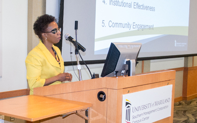 UMSOP Dean Natalie Eddington addresses Middle States Town Hall