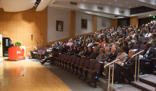 UMB President Jay A. Perman, MD delivers the 2015 State of the University address at the School of Nursing auditorium.