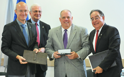 Prof. Isaiah Arkin, Prof. David Gertz, Gov. Larry Hogan, Jay A. Perman, MD