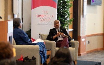 Afternoon keynote speaker Gloria L. Blackwell, chief executive officer of the American Association of University Women, in conversation with Francis King Carey School of Law Dean Renée Hutchins Laurent.