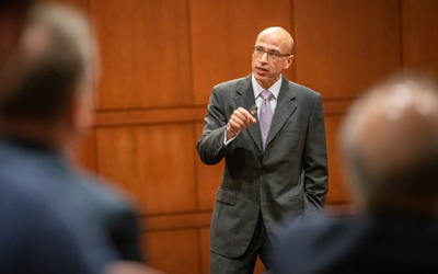 UMB Researcher of the Year David C. Gray delivers his presentation, “The Fourth Amendment in an Age of Surveillance.”