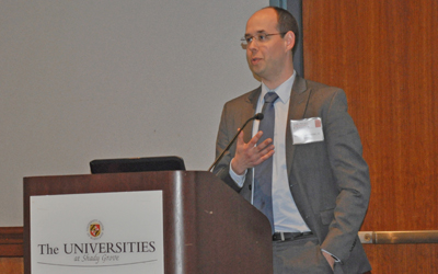 CHHS Cybersecurity Program Manager Markus Rauschecker, JD, presented at the center's cybersecurity symposium on Feb. 5, 2016.