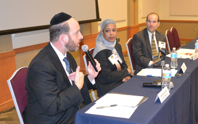 Rabbi Shmuel Silber, Muslim chaplain Tahara Akmal and Christian Chaplain David Harness led a panel discussion at the Second Annual Interprofessional Forum on Ethics and Religion in Health Care.