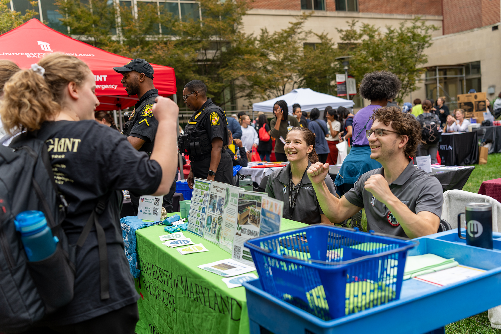 Students at a booth
