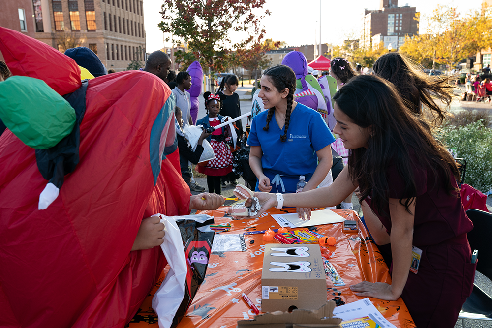 Students with halloween candy