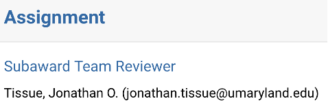 Screenshot of assignment field in the Subaward Request