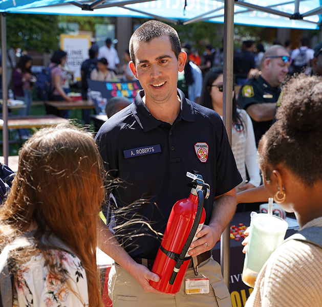 Fire Marshal talking to students