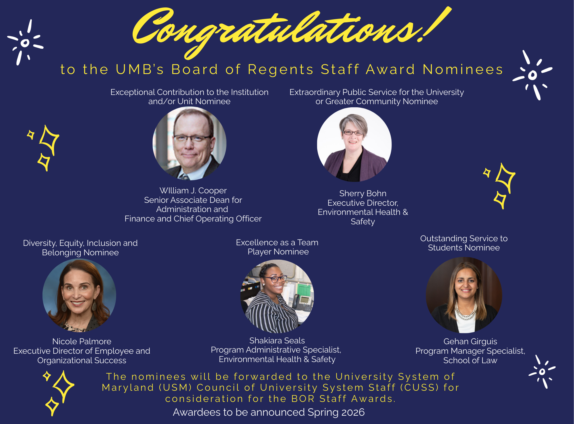 Thumbnail images of the BOR Staff Awards Nominees