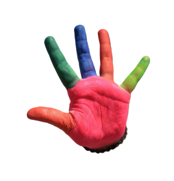 Colorful hand holding up five fingers